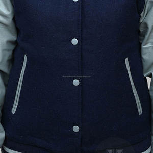Body personnalisé en laine bleu marine manches en cuir gris Letterman veste col montant hiver broderie universitaire toutes couleurs de haute qualité - Product Image 4