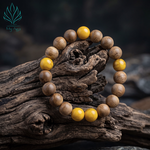Bracelet élégant en bois d'agar perlé, forme ronde, bracelet en bois d'agar naturel vietnamien avec corail fossile jaune AL-SV-0027-10 Unisexe - Product Image 4