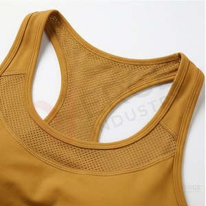 Ensemble de yoga 2 pièces sans couture jaune moutarde pour femme : Soutien-gorge de sport dos nageur et Legging long taille haute en maille - Product Image 5
