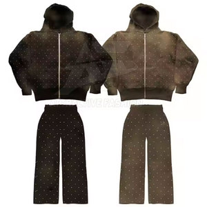 Comfortable Streetwear Rhinestone Tracksuit With Cozy Feel Rhinestone Tracksuit For Casual Daily Comfort - Product Image 5