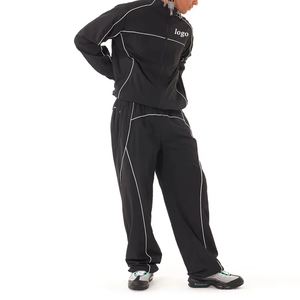 Customized Logo Men's Black Nylon Windbreaker Set Full <b>Zip</b> <b>up</b> <b>White</b> Piping Oversized Tracksuit for Mens - Product Image 2