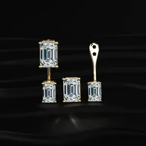3CT Double <b>Emerald</b> Shape Solitaire Diamond <b>Stud</b> <b>Earrings</b> Elegant Diamond <b>Earrings</b> with VVS-VS Clarity IGI Certified for Women's - Product Image 4