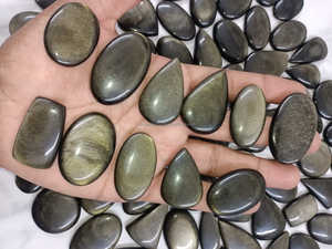 หินคริสตัลออบซิเดียนเงาทองธรรมชาติแท้เครื่องประดับตกแต่งด้วยหินคริสตัลแกะสลักเป็นกลุ่มอัญมณีคริสตัลหลังแบน - Product Image 3