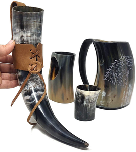 Corne à boire viking en corne de buffle polie à la main, écologique et moderne, avec support et étui, artisanat naturel d'Inde, objet de collection - Product Image 2