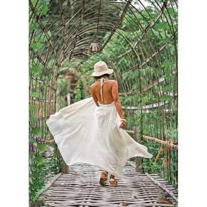 Robe longue bohème pour femme, col halter, avec empiècements en dentelle, idéale pour l'été, la plage et les vacances - Product Image 4