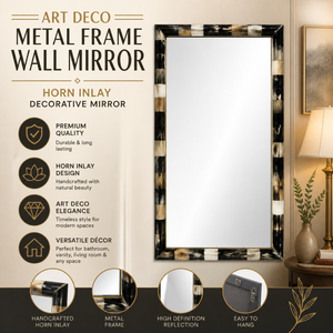 Miroir mural avec cadre en métal Art Déco |   Miroir décoratif avec incrustation de corne |   Miroir de salle de bain, de salon ou de décoration intérieure de qualité supérieure - Product Image 5