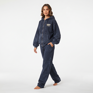 Conjunto Deportivo Urbano para Mujer, Sudadera de Algodón de Color Sólido con Lavado Ácido, Pantalones Deportivos de Dos Piezas con Bolsillos Tipo Canguro - Product Image 6