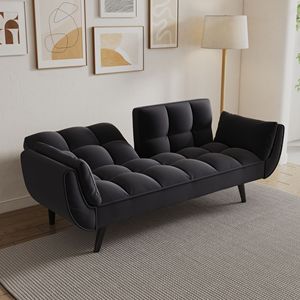 57\" Black Sofa Bed with Soft Two Armrests and Comfortable Throw <b>Pillow</b> for <b>Small</b> Apartment Bedrooms - Product Image 2