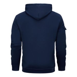Sweat-shirt à capuche bleu marine à demi-zip, coupe classique, couleur unie, pull décontracté avec poches, en polyester tricoté - Product Image 2