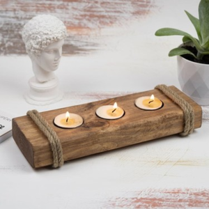 Nuevo diseño rústico de portavelas de madera hecho a mano, bandeja para 3 velas de té de Vietnam. - Product Image 2