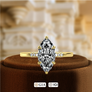 Anillo de Compromiso con Diamante de Corte Marquesa de 1 Quilate con Halo de 6 Puntas, Certificado por IGI, Anillo de Compromiso de Oro Blanco/Amarillo de 14K, Anillo de Propuesta - Product Image 5