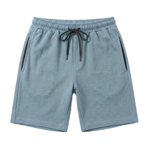 Shorts en piqué 100 % coton bleu ardoise pour homme avec cordon de serrage à la taille, décontractés, respirants, longueur Bermuda, couleur unie, tissu tricoté - Product Image 6