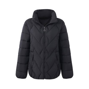 Women's <b>Quilted</b> <b>Jacket</b> Solid Color Winter Outerwear Thick Polyester Stand Collar Full Sleeve Zipper Closure - Product Image 4