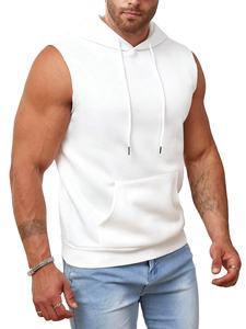 High Quality Quick Drying <b>Men</b> <b>Sleeveless</b> Drop Armhole <b>Hoodie</b> With Pockets Athletic Hooded Tank Top For Gym Workout - Product Image 3