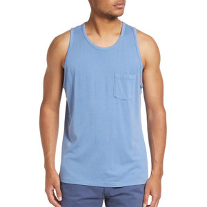 Men's <b>Light</b> Blue Sleeveless Tank Top O-<b>Neck</b> Casual Knitted With Pocket Solid Color Style - Product Image 2