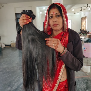 Extensiones de Cabello Humano Liso de Doble Trama Premium Remy Indio, Color Negro, Cabello Virgen Natural de Templo, Cabello Brasileño - Product Image 2