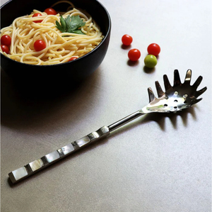 Élégante cuillère à spaghetti en acier inoxydable avec manche incrusté de nacre, pour la maison et la restauration, prix abordable - Product Image 1