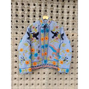 Chaqueta Acolchada Reversible para Mujer, Bordada con Flores y Pájaros, Ecológica, de Secado Rápido, 100% Algodón, Cuello Mao, Larga, para Otoño e Invierno - Product Image 1