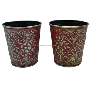 Juego de 2 Macetas Metálicas Rústicas en Tonos Metálicos, Mini Macetas Decorativas de Metal para Jardín, Macetas de Flores para Interiores/Exteriores con Orificio de Drenaje - Product Image 5