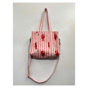<b>Long</b> Strep Pink Striped Cotton Mini Tote <b>Bag</b> with Red Lobster Print & Dual Straps - Product Image 6