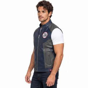 <b>Men</b> Leather <b>Vest</b> Custom Biker Style Waistcoat Durable Leather Material Zip Closure Comfortable Fit Fashion Wear OEM <b>Men</b> Leather - Product Image 4