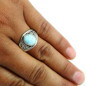 Anillos de Larimar Azul Océano en Forma Ovalada, Hechos a Mano con Plata de Ley 925, Joyería Bohemia en Venta al Mejor Precio - Product Image 3