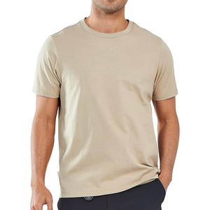 T-shirt uni à col rond pour homme, beige sable, manches courtes, doux, 100% coton, décontracté, léger - Product Image 1