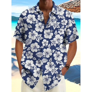 Chemises décontractées pour hommes à manches courtes imprimées, col boutonné, tissu popeline respirant en polyester/coton, coupe classique pour l'été - Product Image 6