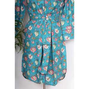 Robe midi à imprimé floral, col en V, décontractée, pour l'été, pour les fêtes, pour femmes, écologique, respirante, manches 3/4, impression par blocs - Product Image 6