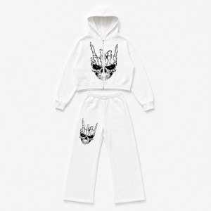 <b>White</b> Color Screen Printing Sweat Suit <b>Joggers</b> Trouser Tracksuit Cropped Women Sexy Clubwear Baggy Zipper Rhinestone Track Suits - Product Image 1