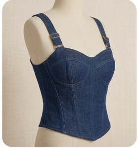 Top Corset de Mezclilla con Parches, Tirantes Finos, Botones al Frente, Ajustado, Estilo Casual para el Día a Día y Estilo Urbano - Product Image 4