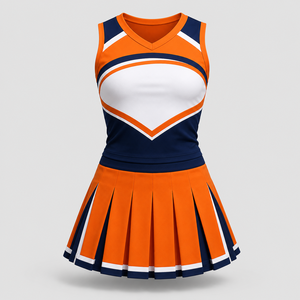 Tenue de cheerleading pour adulte sans manches, orange, bleu marine et blanc, style jupe, robe de performance - Product Image 1