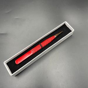 Pince à épiler à isolation rouge à pointe or rose Pince à épiler d'extension de cils à poignée diamantée en acier inoxydable de haute qualité - Product Image 3