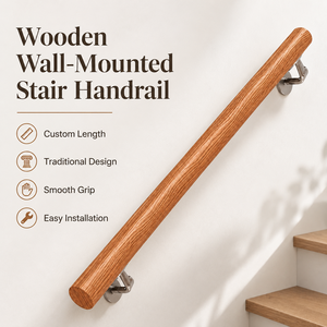 Rampe d'escalier murale en bois sur mesure de 2 5/8 po de diamètre - Design traditionnel, rail d'escalier en bois massif - Product Image 2