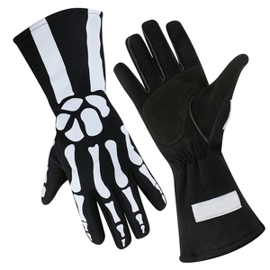 Gants de course unisexes à doigts complets, imprimé squelette noir et blanc, antidérapants, pour la conduite en extérieur, en polyester et nylon, impression par sublimation - Product Image 6