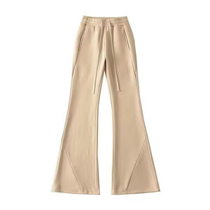 Pantalones de Cintura Alta con Corte Acampanado para Mujer, Casuales, de Color Sólido, Largos, Holgados, de Punto, con Cordón Ajustable, Estilo Primavera - Product Image 1