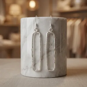 Pendientes Largos de Aro Rectangulares Geométricos de Plata de Ley 925 de 50 mm, Minimalistas para Mujer - Product Image 3