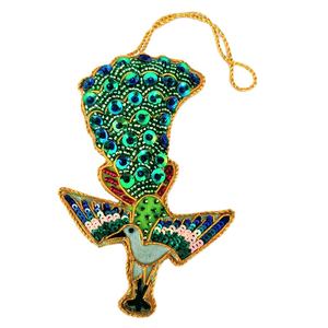 Export-Quality Hand Embroidered 12cm Long Flying <b>Peacock</b> Shape - Festive Hanging <b>Ornament</b> with Custom Options at Low Price - Product Image 1