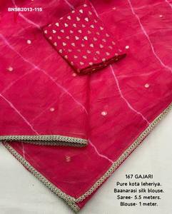 Sari de Seda Banarasi de Buena Calidad, Puro Kota con Tie-Dye Leheriya y Aari-Gota Butti en Toda la Prenda y Borde de Encaje - Exportador Indio - Product Image 6