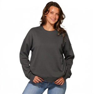 Sudadera Oversize Personalizada para Mujer con Cuello Alto, Ajuste Holgado, Color Liso, Logotipo Frontal con Estampado Puff y Bordado, Algodón Bambú - Product Image 1