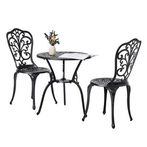 Set Bistrot 3 Pezzi in Alluminio Pressofuso per Tutte le Stagioni, Tavolo e Sedie da Esterno in Vimini per Aree Bistrot in Giardino - Product Image 1