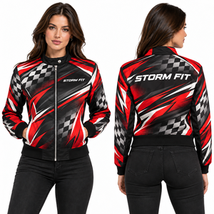 Chaqueta de estilo deportivo para mujer, cuello alto, con cremallera, cortavientos, abrigos de invierno, impresión por sublimación, frente tejido, logotipo de marca personalizado - Product Image 1