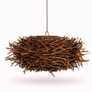 Rustic Birds Nest Banana Fiber Hanging Lamp Natural <b>Branch</b> Pendant <b>Light</b> Woven Twig Chandelier Lantern For Resort Hotel Cafe - Product Image 1