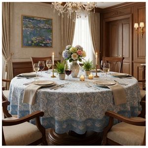 Meilleur prix, nappe ronde classique en lin et coton imprimé floral, lavable, imprimé rond 220 cm, nappe en coton de style français - Product Image 1