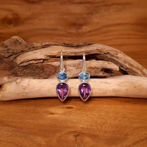 Boucles d'oreilles en améthyste naturelle, argent sterling 925, topaze polie, bijoux faits à la main pour femmes - Product Image 5