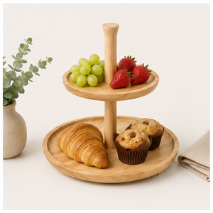 Eco-Friendly 2-<b>Tier</b> Acacia Wood <b>Cake</b> Stand Tiered Cupcake Display for Weddings & Parties Natural Wood Pastry Serving Tray - Product Image 6
