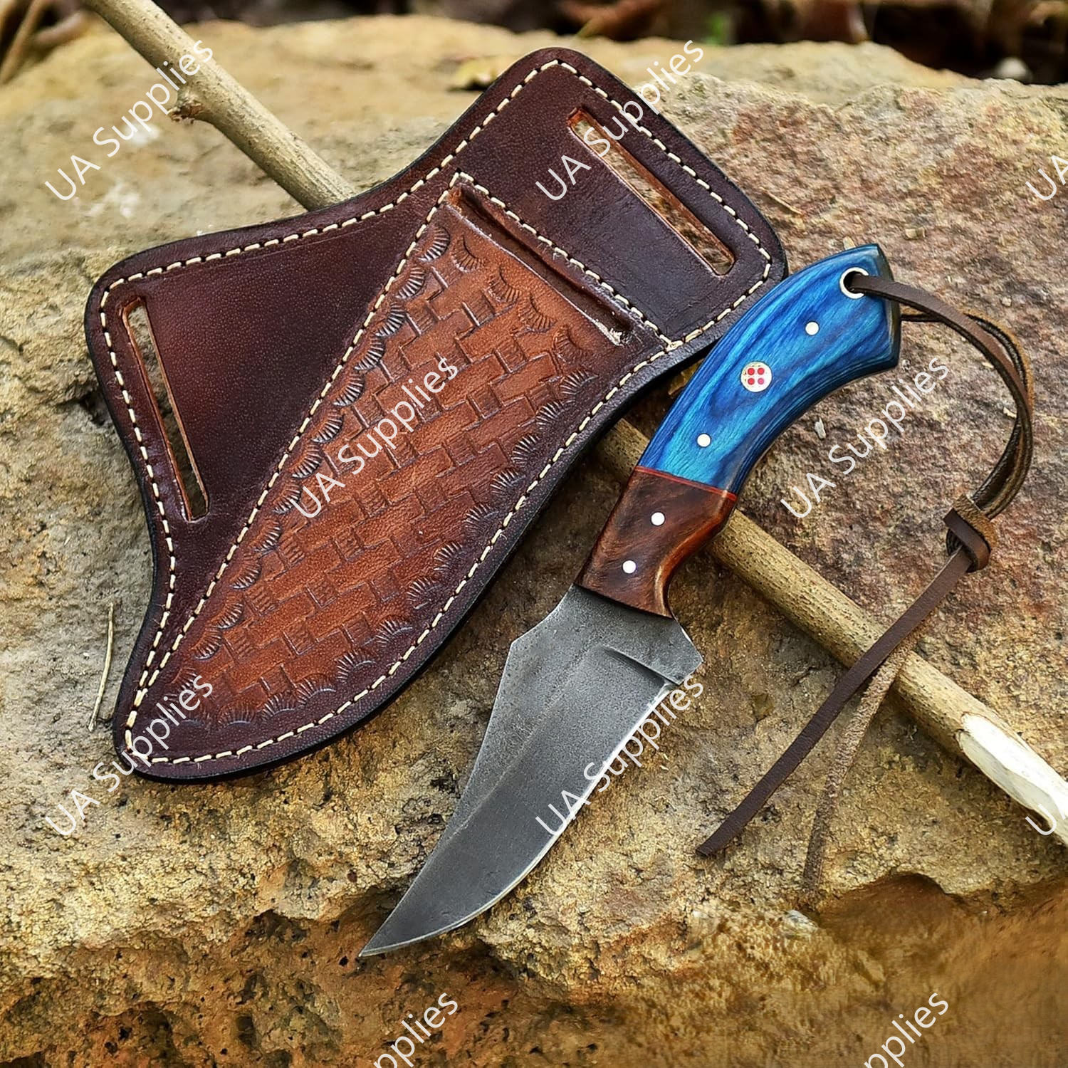 Carbon Steel & Blue , Rosewood