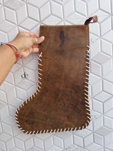Unique Designer Cowhide Leather <b>Christmas</b> <b>Stocking</b> For Family <b>Christmas</b> Tree Fireplace Hanging Party Decoration Gift Bag - Product Image 3