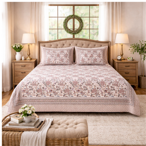 Parure de lit 3 pièces en coton classique imprimé à la main de Jaipur, taille King, teintures non toxiques, douce, respirante, écologique, 200 fils/cm² - Product Image 5