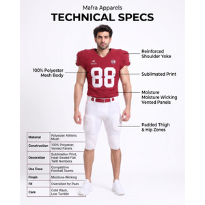 Ensemble d'uniformes de football américain personnalisés pour hommes - Maillot à col en V et pantalon 100 % polyester mesh, tenue athlétique standard NCAA, OEM - Product Image 5